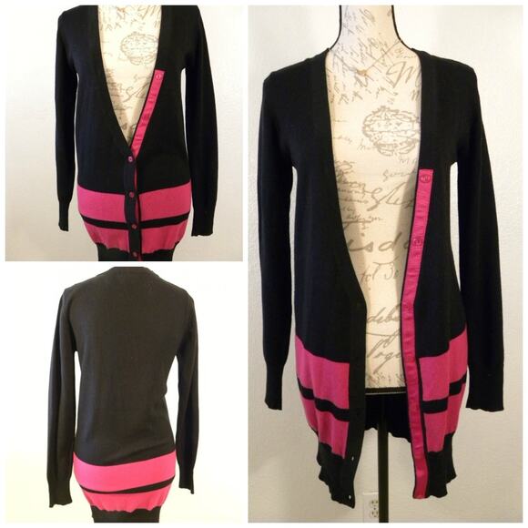 Zinc Black Pink Color Block Tunic Cardigan Sweater Button Up Women size small - Picture 1 of 10